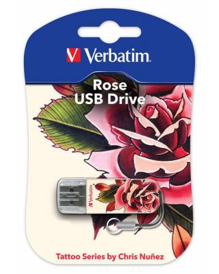 Флеш Диск Verbatim 16Gb Mini Tattoo Rose 49885 USB2.0 белый/рисунок