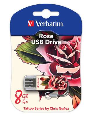 Флеш Диск Verbatim 8Gb Store n Go Mini Tattoo Rose 49881 USB2.0 белый/узор