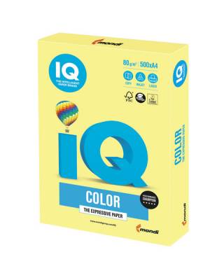 Бумага цветная IQ color, А4, 80 г/м2, 500 л., умеренно-интенсив, лимонно-желтая, ZG34
