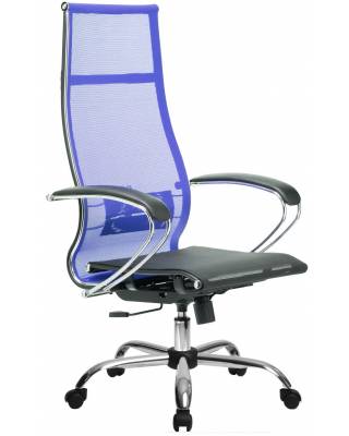 Кресло руководителя МЕТТА Комплект 7 хром синее (сетка)