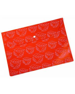 Конверт на кнопке Бюрократ -PK813NOR A4 с рисунком "Листочки" непрозрачный пластик 0.18мм оранжевый
