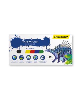 Пластилин Silwerhof 956148-06 Динозавры 6цв. 90гр. картон.кор.