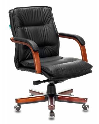 Кресло руководителя Бюрократ T-9927WALNUT-LOW/BL низкая спинка черный кожа крестовина дерево главное фото