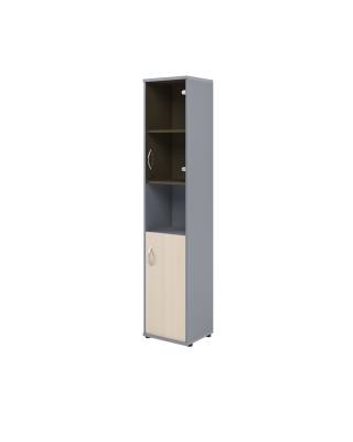 Шкаф колонка с малой глухой и стеклянной дверьми СУ-1.4(R) Клен/Металлик 406*365*1975 
