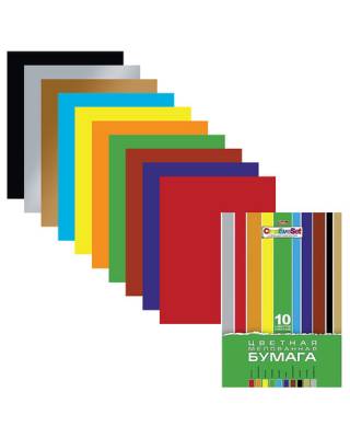 Цветная бумага А4 мелованная, 10 листов 10 цветов, в папке, HATBER "Creative", 195х280 мм, 10Бц4м 05930, N050842