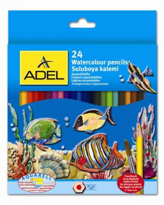 Карандаши цветные акварельные Adel Aquacolor 216-2660-000 d=3мм 24цв. кисточка коробка/европод.
