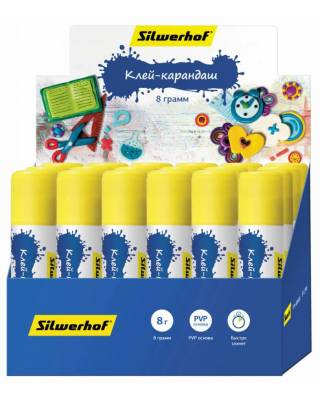 Клей-карандаш Silwerhof 431056-15 15гр ПВП дисплей картонный Пластилиновая коллекция