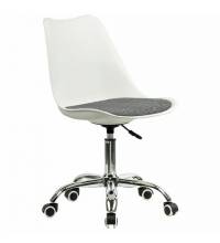 Кресло стул  "Eames MG-310 CH", хром, пластик белый, ткань серая, 532924