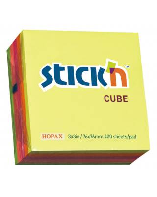 Блок самоклеящийся бумажный Stick`n 21012 76x76мм 400лист. 70г/м2 неон 5цв.в упак.