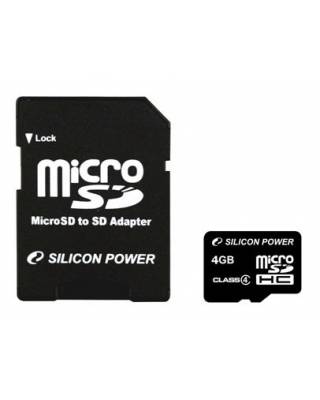 Флеш карта microSDHC 4Gb Class4 Silicon Power SP004GBSTH004V10-SP + adapter
