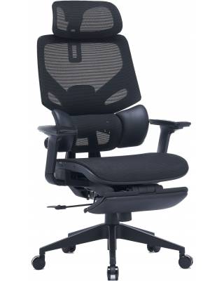 Кресло Cactus CS-CHR-MC01-BK черный сет./эко.кожа с подголов. крестов. пластик подст.для ног