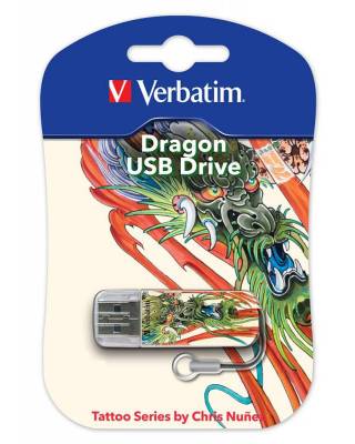Флеш Диск Verbatim 16Gb Mini Tattoo Dragon 49888 USB2.0 белый/рисунок