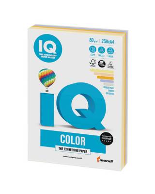 Бумага цветная IQ color, А4, 80 г/м2, 250 л., (5 цветов х 50 листов), микс тренд, RB03