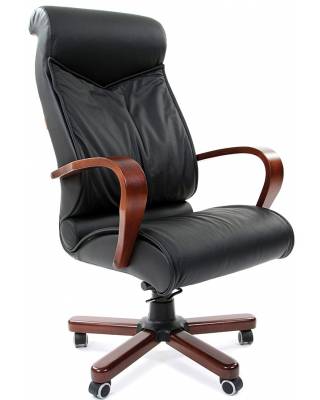 Кресло СHAIRMAN 420 WD (черная кожа, дерево)