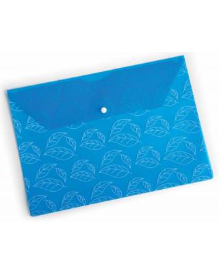Конверт на кнопке Бюрократ -PK810BLU A4 с рисунком "Листочки" пластик 0.18мм синий